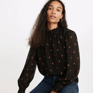 Madewell Women's Georgette Smocked Mockneck Top Size Small